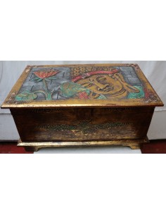 Baule cassapanca in legno di albesia con volto di Buddha... 2