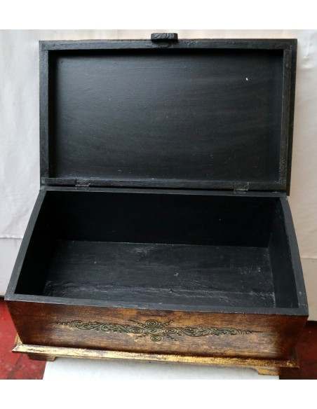 Baule cassapanca in legno di albesia con volto di Buddha color oro cm 50x30x25