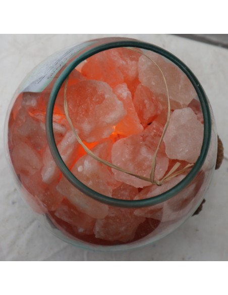 Lampada di sale irripetibile creata in vetro soffiato su legno naturale salgemma Himalaya cm 23x20x32h n 12917 Unica