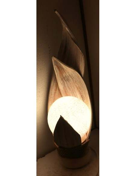 Lampada abatjour in foglie di cocco bianche decapate palla di cotone a sfera bianca cm 13x13x52h