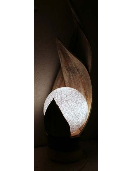 Lampada abatjour in foglie di cocco bianche decapate palla di cotone a sfera bianca cm 13x13x52h