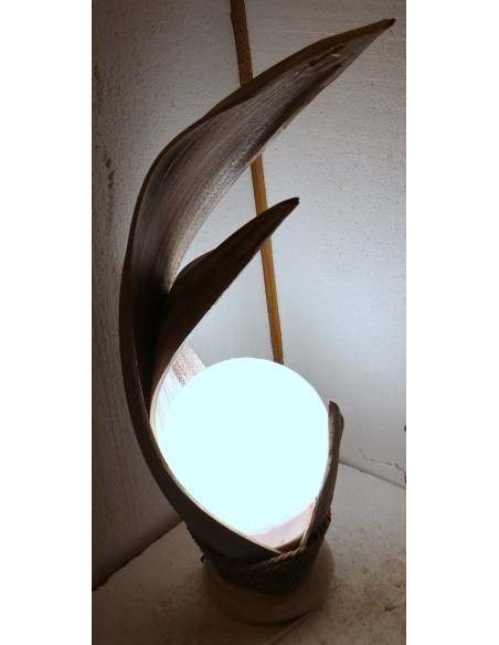 Lampada abatjour in foglie di cocco bianche decapate palla di cotone a sfera bianca cm 13x13x52h