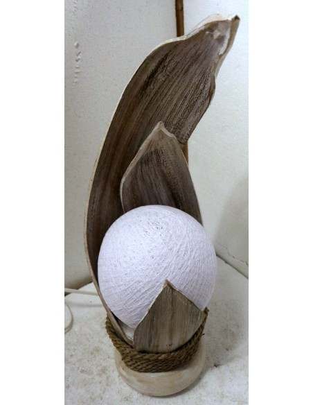 Lampada abatjour in foglie di cocco bianche decapate palla di cotone a sfera bianca cm 13x13x52h
