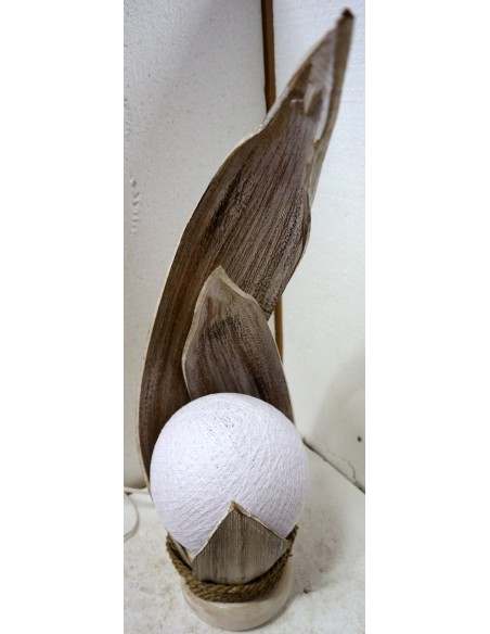 Lampada abatjour in foglie di cocco bianche decapate palla di cotone a sfera bianca cm 13x13x52h