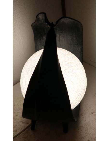 Lampada abatjour foglia di cocco con palla di cotone bianca cm 20x14x34h