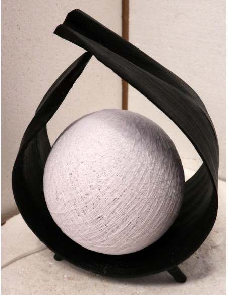Lampada abatjour foglia di cocco con palla di cotone bianca cm 20x14x34h