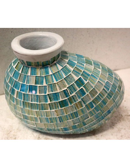 Vasi in terracotta e mosaico di vetro disponinile oro, rosso e turchese cm 20x10x16