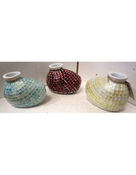 Vasi in terracotta e mosaico di vetro disponinile oro, rosso e turchese cm 20x10x16