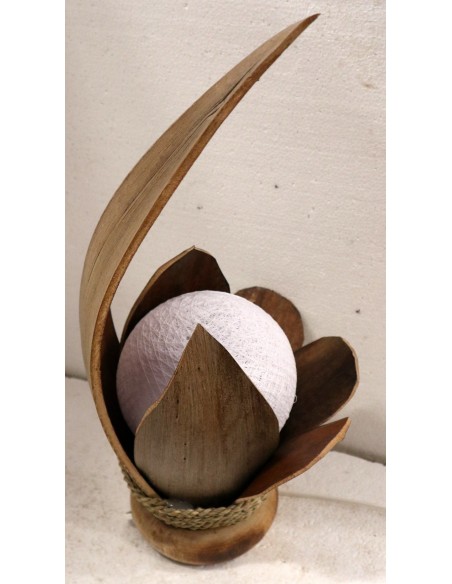 Lampada abatjour in foglie di cocco naturali palla di cotone a sfera bianca cm 24x20x50h loto