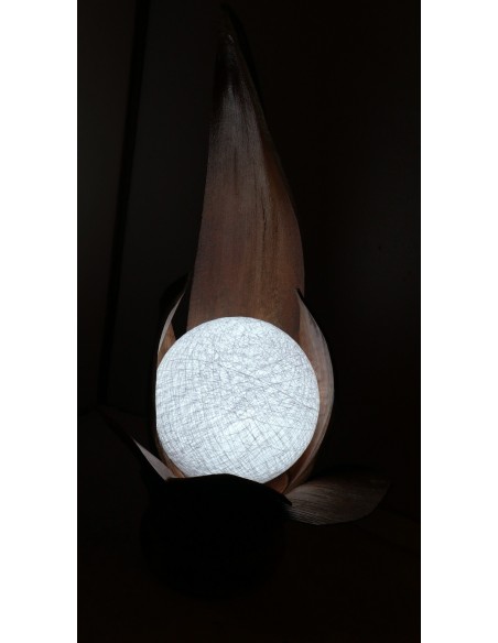 Lampada abatjour in foglie di cocco naturali palla di cotone a sfera bianca cm 24x20x50h loto