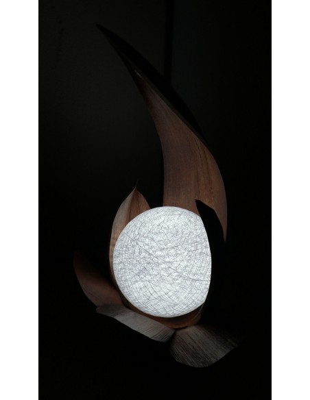 Lampada abatjour in foglie di cocco naturali palla di cotone a sfera bianca cm 24x20x50h loto