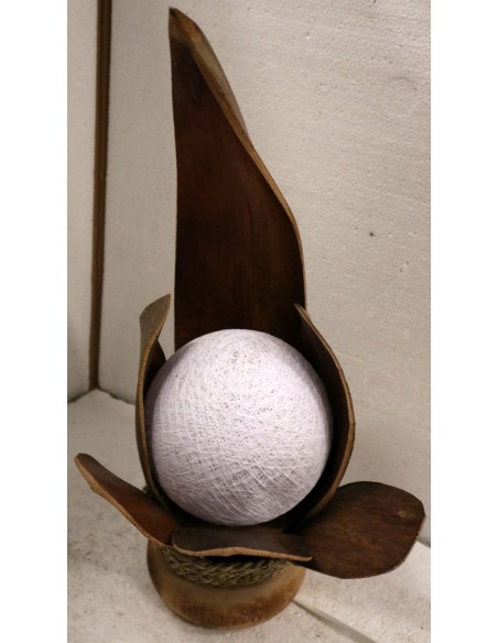 Lampada abatjour in foglie di cocco naturali palla di cotone a sfera bianca cm 24x20x50h loto