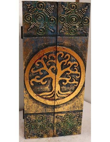 Portachiavi da muro in legno argento oro mdf con albero della vita cm 14x32x6