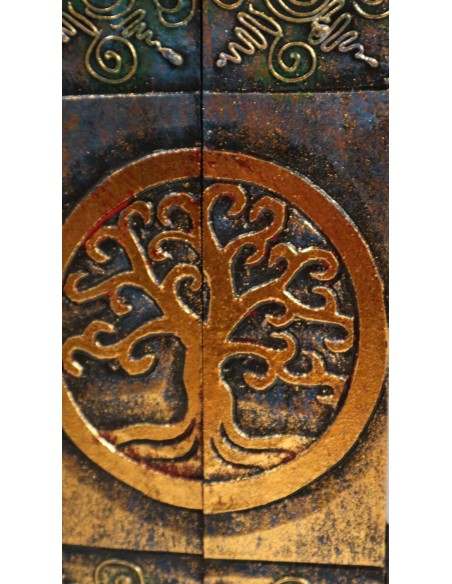 Portachiavi da muro in legno argento oro mdf con albero della vita cm 14x32x6