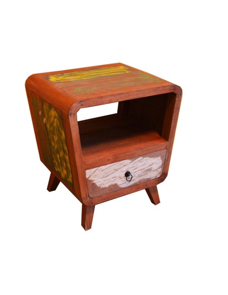 COMODINO INDUSTRIAL CON LEGNO RICICLATO COLORATO CM H55X40X50