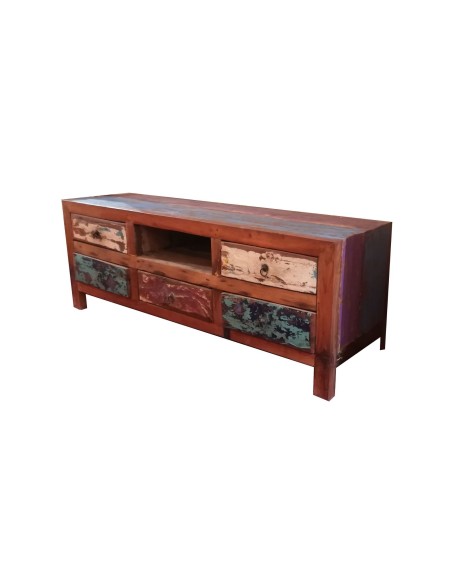 MOBILE TV INDUSTRIAL LEGNO RICICLATO COLORATO CON CASSETTI CM H55X150X45