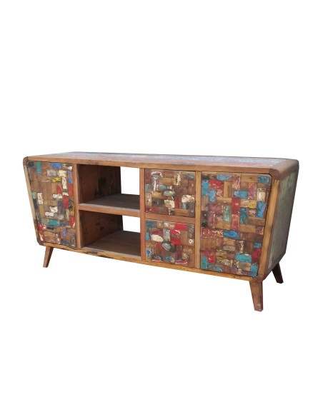 MOBILE TV INDUSTRIAL LEGNO RICICLATO CON SPORTELLI CM H73X160X45