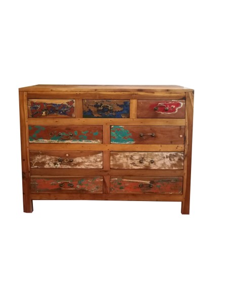 COMO' INDUSTRIAL CON LEGNO RICICLATO COLORATO CON CASSETTI CM H90X120X45