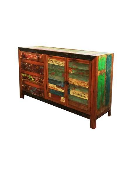 CREDENZA INDUSTRIAL LEGNO RICICLATO SPORTELLI E CASSETTI CM H90X150X45
