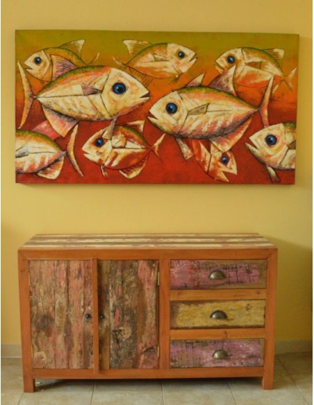 COMO' INDUSTRIAL CON LEGNO RICICLATO SPORTELLI E CASSETTI CM H70X120X45