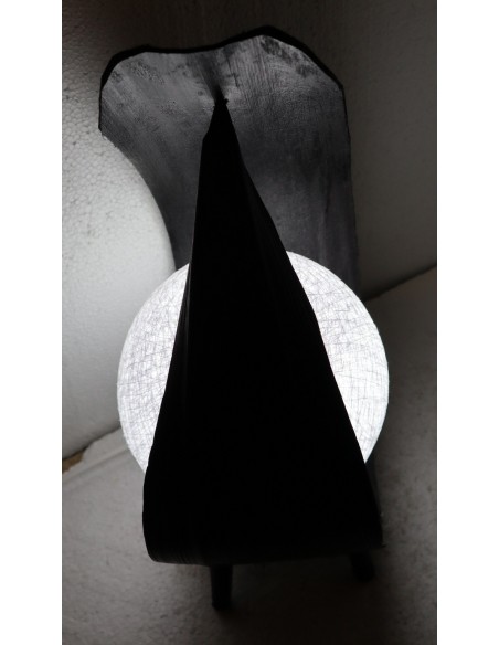 Lampada abatjour in foglia di cocco chiusa nera palla di cotone a sfera bianca cm 25x13x32h
