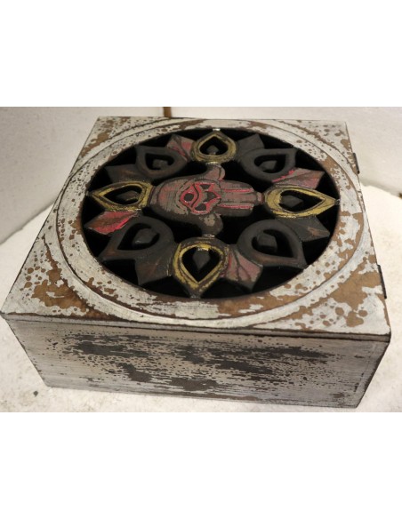 Scatola porta gioie oggetti il legno mano di Fatima bianca invecchiata industrial