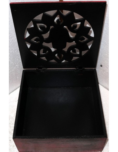 Scatola porta gioie oggetti il legno mano di Fatima rossa invecchiata industrial