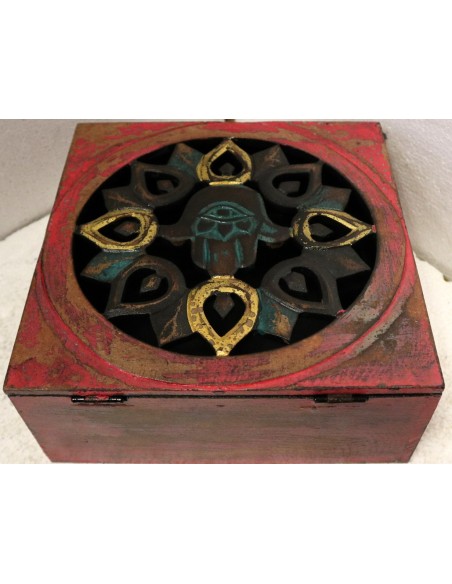 Scatola porta gioie oggetti il legno mano di Fatima rossa invecchiata industrial
