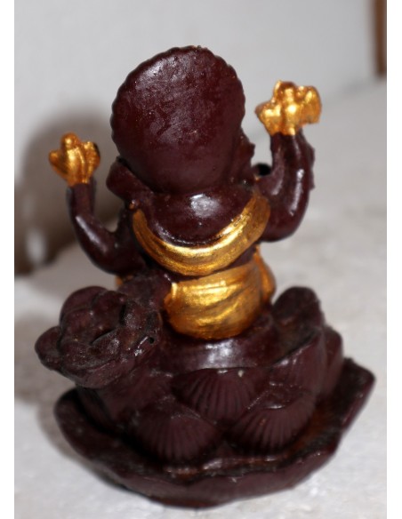 Fontana di fumo Ganesh divinità in resina marone ed oro realizzato a mano cm 10x13x10h