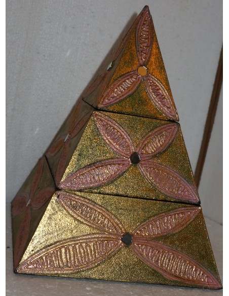 Piramide porta gioie oggetti il legno scatola cm 18x18x25h oro verde rosa