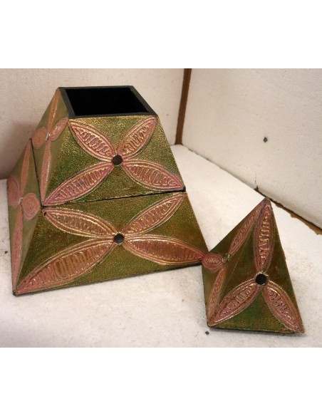 Piramide porta gioie oggetti il legno scatola cm 18x18x25h oro verde rosa