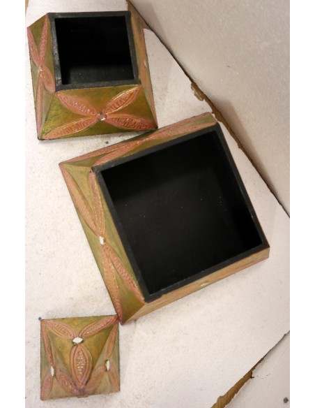 Piramide porta gioie oggetti il legno scatola cm 18x18x25h oro verde rosa