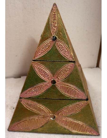 Piramide porta gioie oggetti il legno scatola cm 18x18x25h oro verde rosa