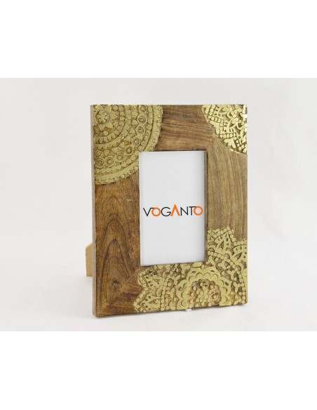 PORTA FOTO GOLD MANDALA MANGOWOOD INTARSIATO NATURAL BURN 20X25CM