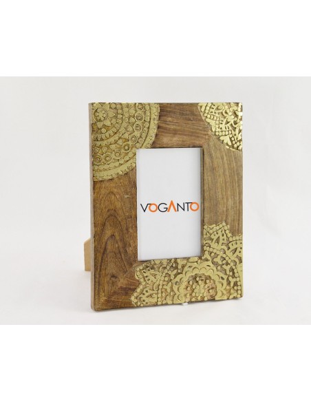 PORTA FOTO GOLD MANDALA MANGOWOOD INTARSIATO NATURAL BURN 22x28 CM