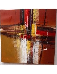Quadro astratto cm 100x100 sfondo rosso oro marrone...