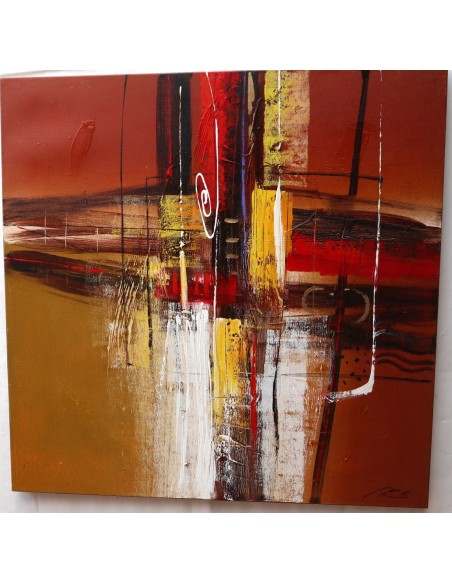 Quadro astratto cm 100x100 sfondo rosso oro marrone testata letto pop art moderno arredo dipinto