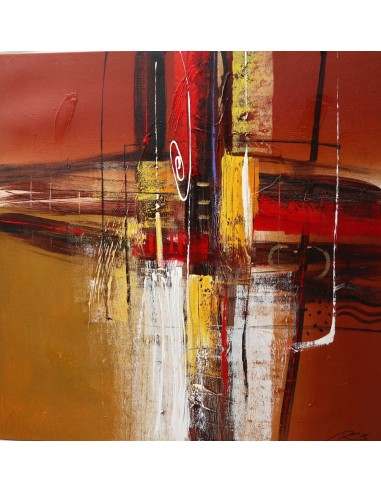 Quadro astratto cm 100x100 sfondo rosso oro...