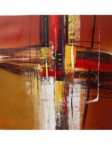 Quadro astratto cm 100x100 sfondo rosso oro marrone testata letto pop art moderno arredo dipinto