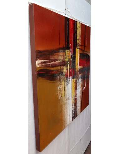 Quadro astratto cm 100x100 sfondo rosso oro...