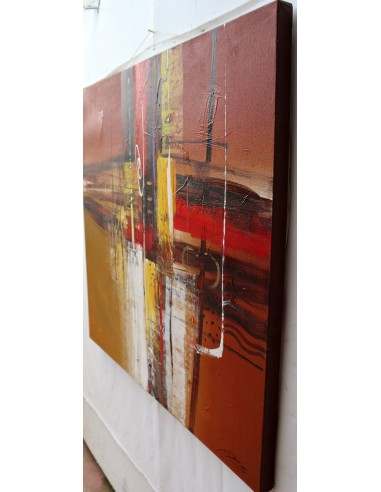 Quadro astratto cm 100x100 sfondo rosso oro...