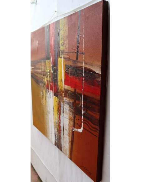 Quadro astratto cm 100x100 sfondo rosso oro marrone testata letto pop art moderno arredo dipinto