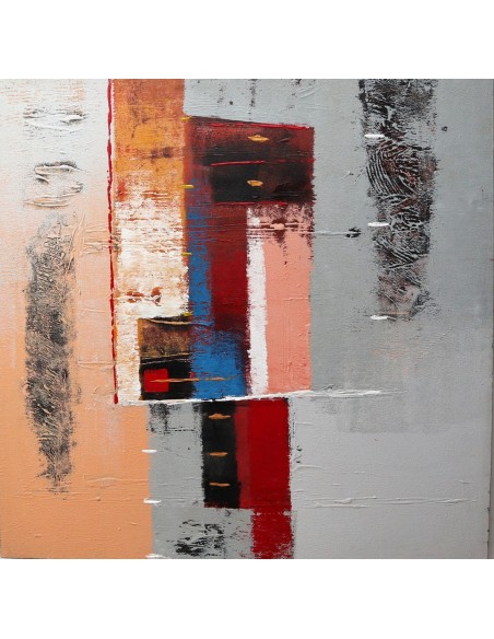 Quadro astratto cm 100x100 sfondo grigio arancio blu testata letto pop art moderno arredo dipinto