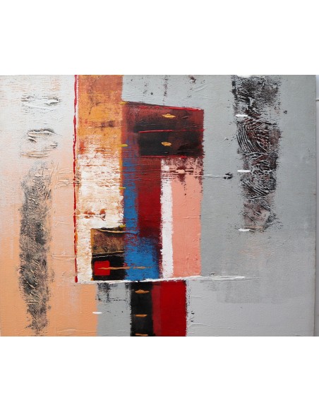 Quadro astratto cm 100x100 sfondo grigio arancio blu testata letto pop art moderno arredo dipinto