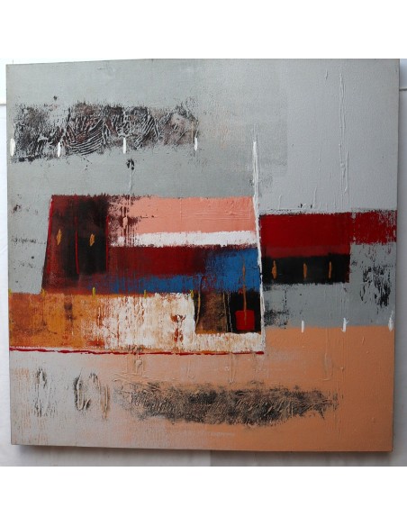 Quadro astratto cm 100x100 sfondo grigio arancio blu testata letto pop art moderno arredo dipinto