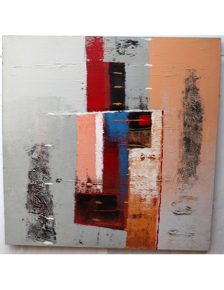 Quadro astratto cm 100x100 sfondo grigio arancio blu testata letto pop art moderno arredo dipinto