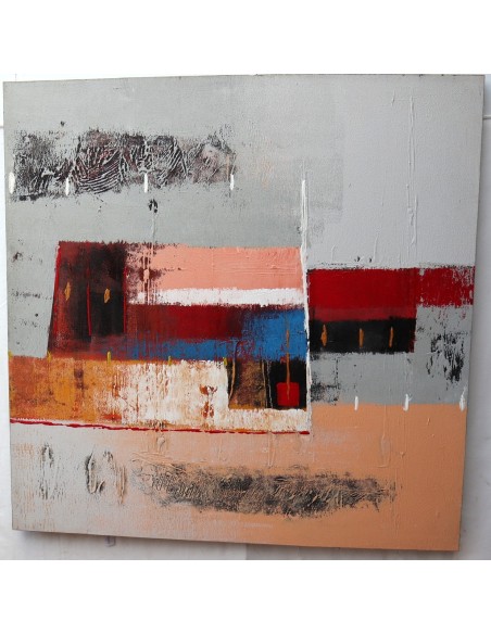 Quadro astratto cm 100x100 sfondo grigio arancio blu testata letto pop art moderno arredo dipinto