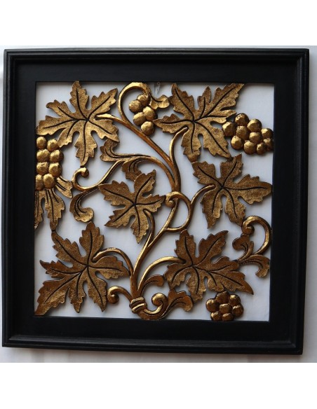 Pannello Quadro in legno Albero della vita olivo oro cornice nera arredo dipinto
