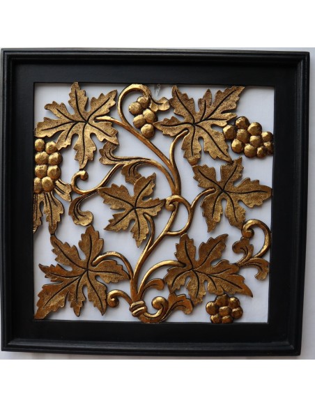 Pannello Quadro in legno Albero della vita olivo oro cornice nera arredo dipinto