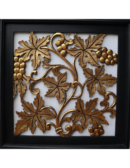 Pannello Quadro in legno Albero della vita olivo oro cornice nera arredo dipinto